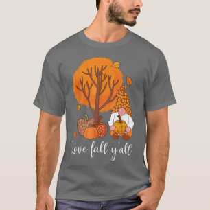 Camiseta Love Fall Y'all Cute Gnomes Pumpkin Autumn Tree Fa