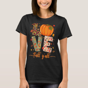 Camiseta Love Fall Y'All Leopard Fall Pumpkin Thanksgivin