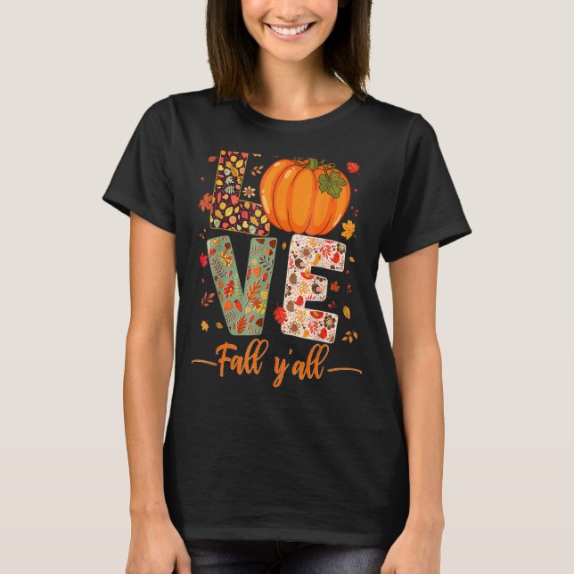 Camiseta Love Fall Y'All Leopard Fall Pumpkin Thanksgivin (Anverso)