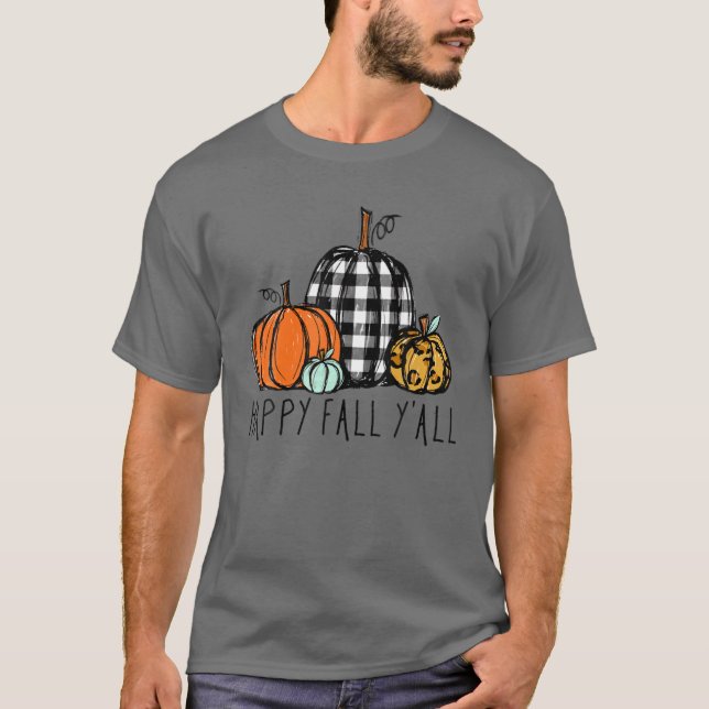 Camiseta Love Fall Y'all Pumpkin Leopard Plaid Halloween Fa (Anverso)