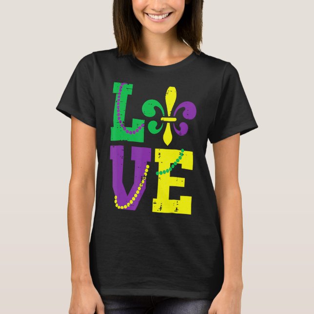 Camiseta Love Fleur Lis Louisiana Mardi Gras Mujeres Hombre (Anverso)