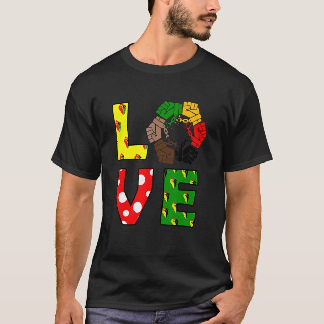 Camiseta Love Freedom Fist Hand African Black History Junte (Anverso)