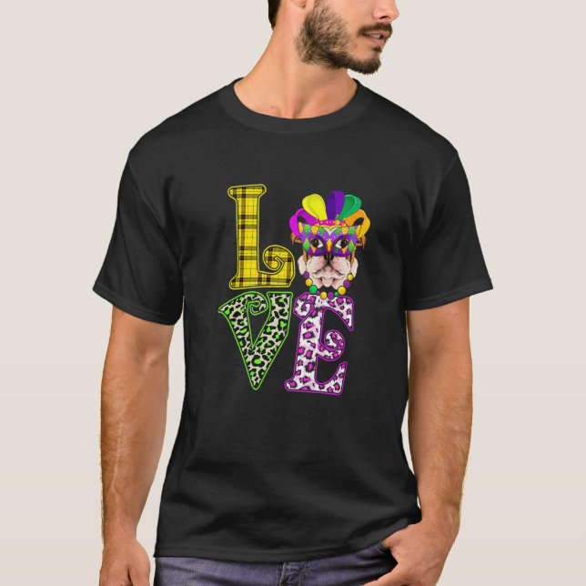 Camiseta LOVE Funny Mardi Gras French Bulldog Dog Leopard P (Anverso)
