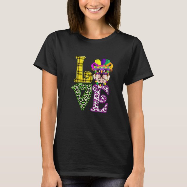 Camiseta LOVE Funny Mardi Gras French Bulldog Dog Leopard P (Anverso)
