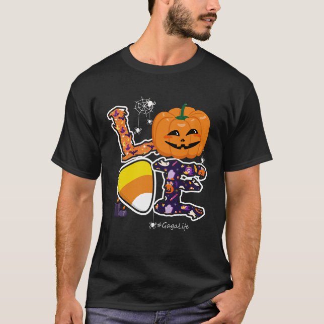 Camiseta Love Gaga And Candy Corn Pumpkin Spider Halloween  (Anverso)
