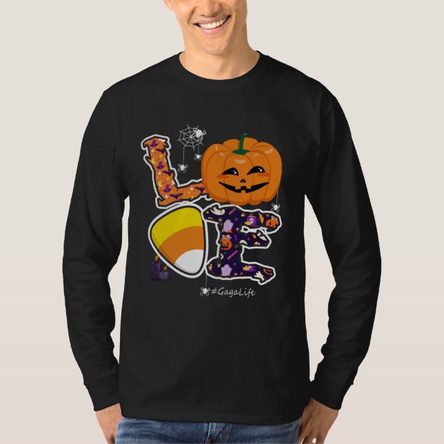 Camiseta Love Gaga And Candy Corn Pumpkin Spider Halloween  (Anverso)
