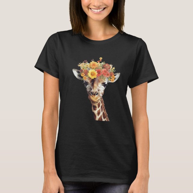 Camiseta Love giraffe Women wildlife giraffe  with Flowers (Anverso)