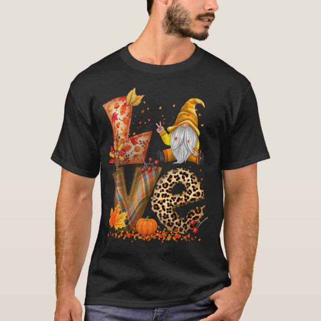 Camiseta LOVE Gnome Caída Calabaza Acción de Gracias (Anverso)