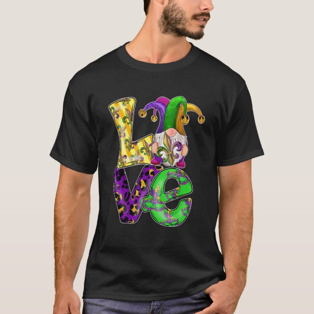 Camiseta Love Gnome Cute Mardi Gras Leopardo Plaid Love Nor (Anverso)