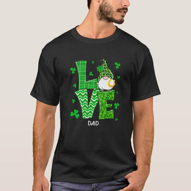 Camiseta Love Gnome Dad Shamrock Leopard Plaid St Patricks (Anverso)