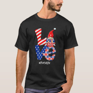Camiseta Love Gnome Nurse Life Stethoscope Independence 4th