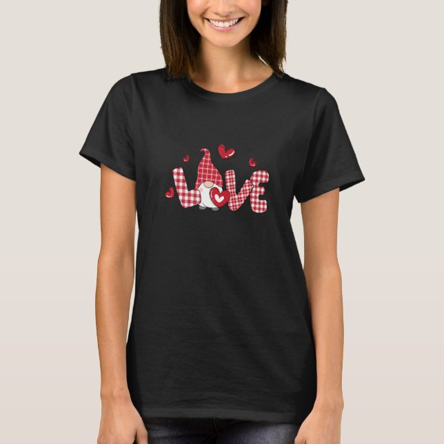 Camiseta Love Gnome Valentine Day Buffalo Plaid Mateo Co (Anverso)