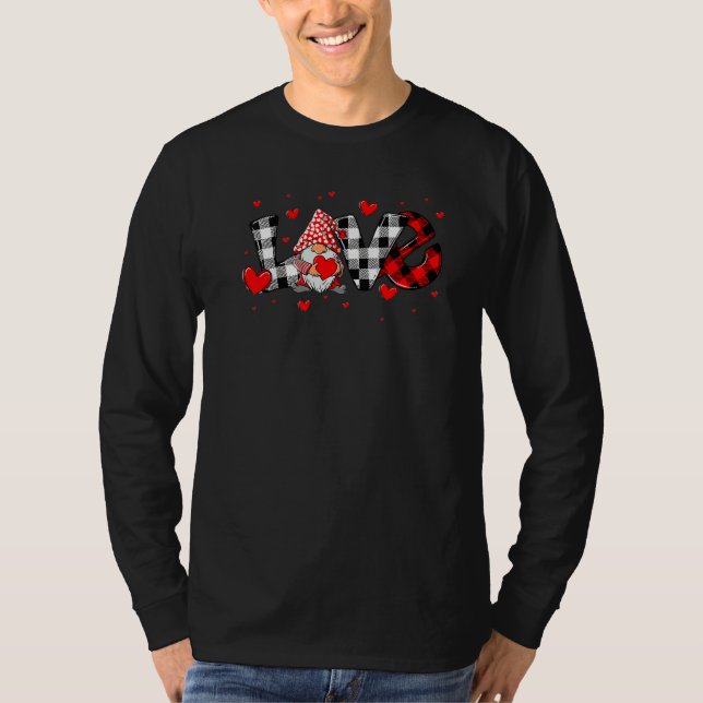 Camiseta Love Gnome Valentines Day Buffalo Plaid Gnome Hear (Anverso)