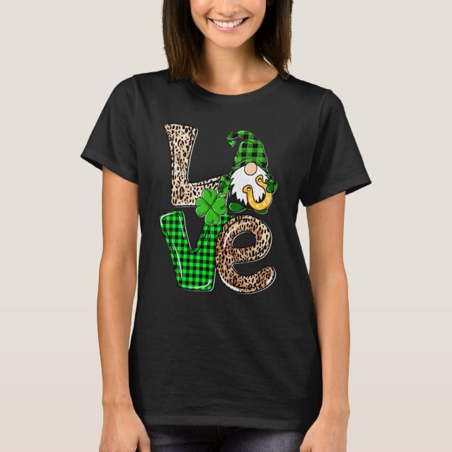 Camiseta LOVE Gnomes Leopard Plaid Irish St Patricks Day Gi (Anverso)