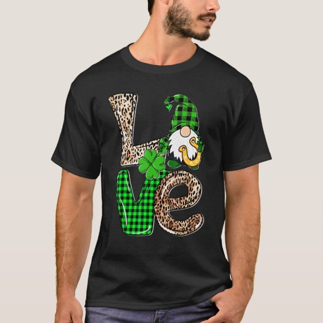 Camiseta LOVE Gnomes Leopard Plaid Irish St Patricks Day Gi (Anverso)