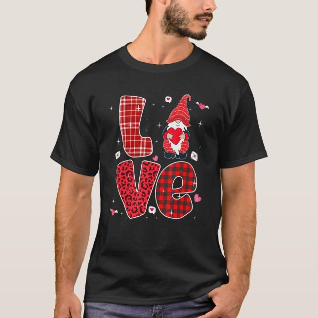 Camiseta LOVE Gnomes Valentines Day Leopard Red Plaid Coupl (Anverso)