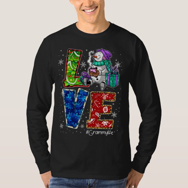 Camiseta Love Grammy Life Snowman Leopard Thanksgiving gram (Anverso)