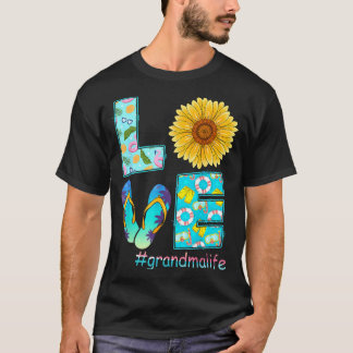 Camiseta LOVE Grandma Life Flip Flops Hippie Sunflower