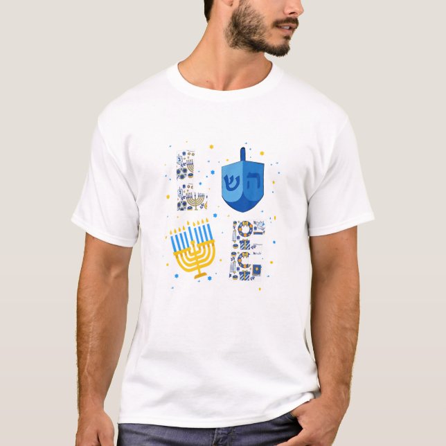 Camiseta LOVE Hanukkah Decoraciones Dreidel Menorah Chanuka (Anverso)