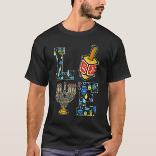 Camiseta LOVE Hanukkah Decoraciones Dreidel Menorah Chanuka