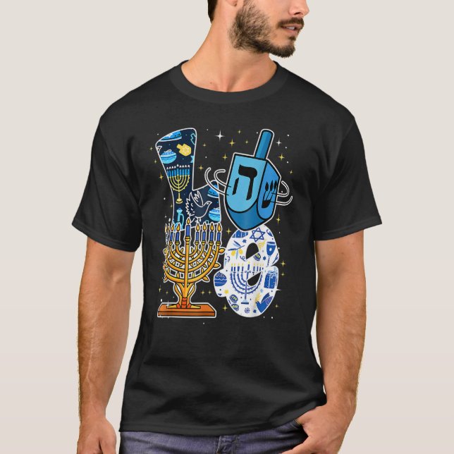 Camiseta LOVE Hanukkah Decoraciones Dreidel Menorah Chanuka (Anverso)