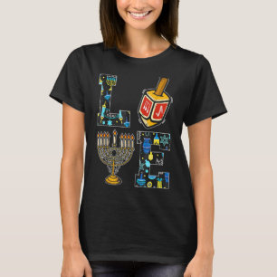 Camiseta LOVE Hanukkah Decoraciones Dreidel Menorah Chanuka