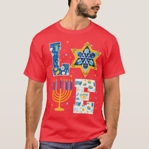 Camiseta LOVE Hanukkah Decoraciones Dreidel Menorah Pajamas