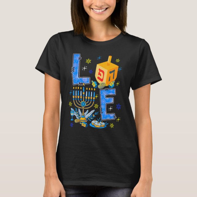 Camiseta LOVE Hanukkah Decorations Cute Dreidel Menorah Jew (Anverso)