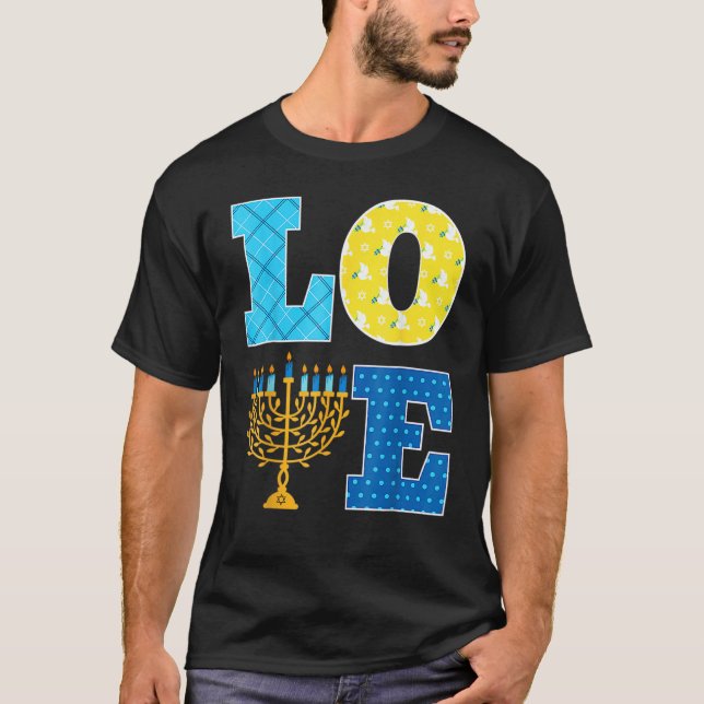 Camiseta LOVE Hanukkah Decorations Dreidel Menorah Chanukah (Anverso)