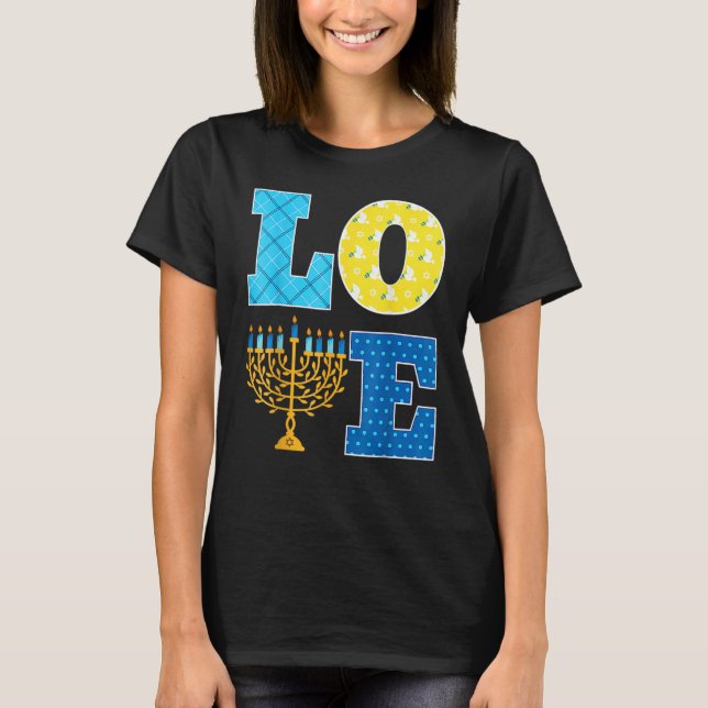 Camiseta LOVE Hanukkah Decorations Dreidel Menorah Chanukah (Anverso)
