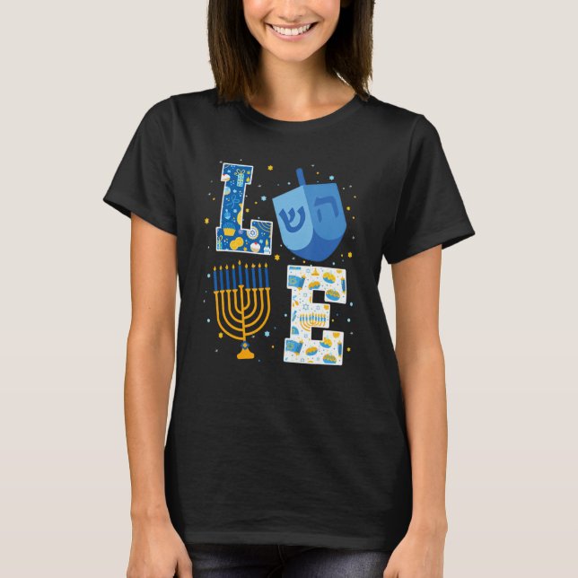 Camiseta Love Hanukkah Decorations Dreidel Menorah Chanukah (Anverso)