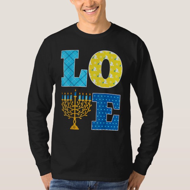 Camiseta LOVE Hanukkah Decorations Dreidel Menorah Chanukah (Anverso)