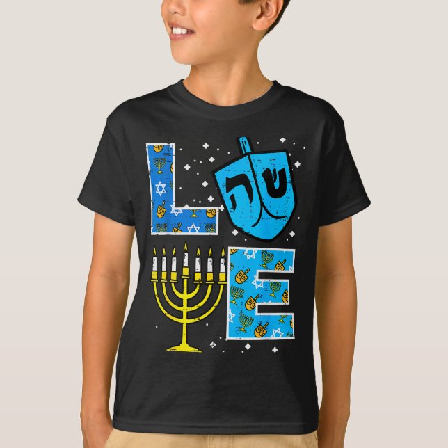 Camiseta Love Hanukkah Dreidel Menorah Jewish Chanukah Men  (Anverso)