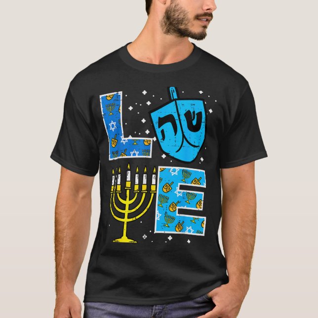 Camiseta Love Hanukkah Dreidel Menorah Jewish Chanukah Men  (Anverso)