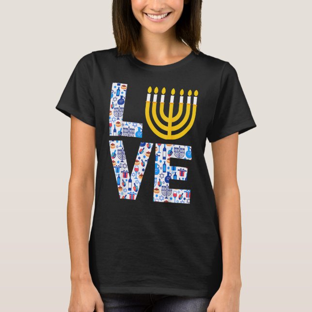 Camiseta Love Hanukkah Menorah Jewish Pajama  For Men Women (Anverso)