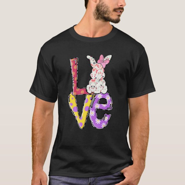 Camiseta Love Happy Easter Bunny Floral Theme Cute Gráfico (Anverso)