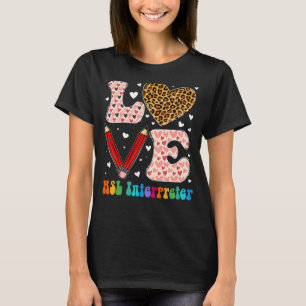 Camiseta Love Heart ASL Interpreter Leopard Plaid Red Valen