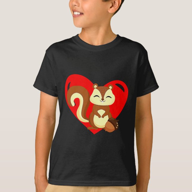 Camiseta Love Heart Graphic Valentines Day Squirrel Boys K  (Anverso)