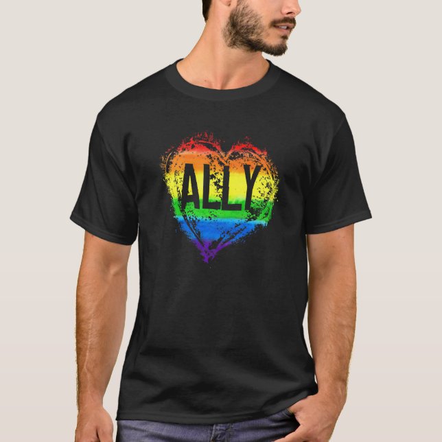 Camiseta Love Heart Rainbow Ally Lgbtq Lgbt Lesbian Gay Pri (Anverso)