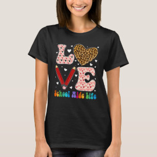 Camiseta Love Heart School Aide Life Leopard Plaid Red Vale