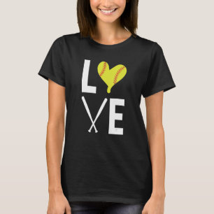 Camiseta Love Heart Shaped Ball Softball Bats