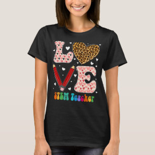 Camiseta Love Heart STEM Teacher Leopard Plaid Red Valentin