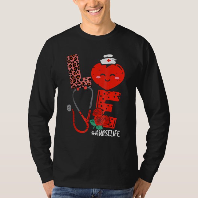 Camiseta Love Heart Stethoscope Nurse Life Valentine Day 20 (Anverso)