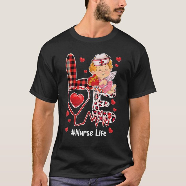 Camiseta Love Heart Stethoscope Nurse Life Valentine Day 20 (Anverso)