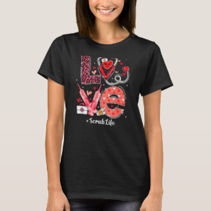 Camiseta Love Heart Stethoscope Scrub Life Funny Nurse Vale