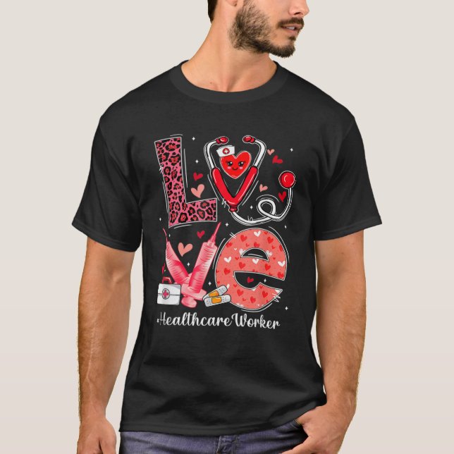 Camiseta LOVE Heart Stethoscope Trabajador de Salud Funny V (Anverso)