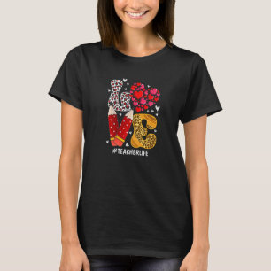 Camiseta LOVE Heart Teacher Life Plaid Red Leopard Valentin