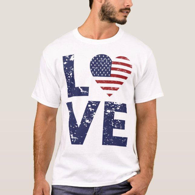 Camiseta Love Heart USA, 4 de julio, America Flag, Estados  (Anverso)