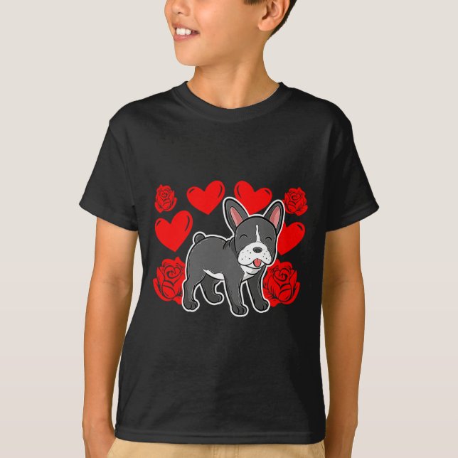 Camiseta Love Heart Valentines Day Roses French Bulldog Bo  (Anverso)