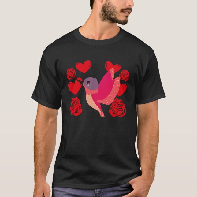 Camiseta Love Heart Valentine's Day Roses Hummingbird Boys  (Anverso)